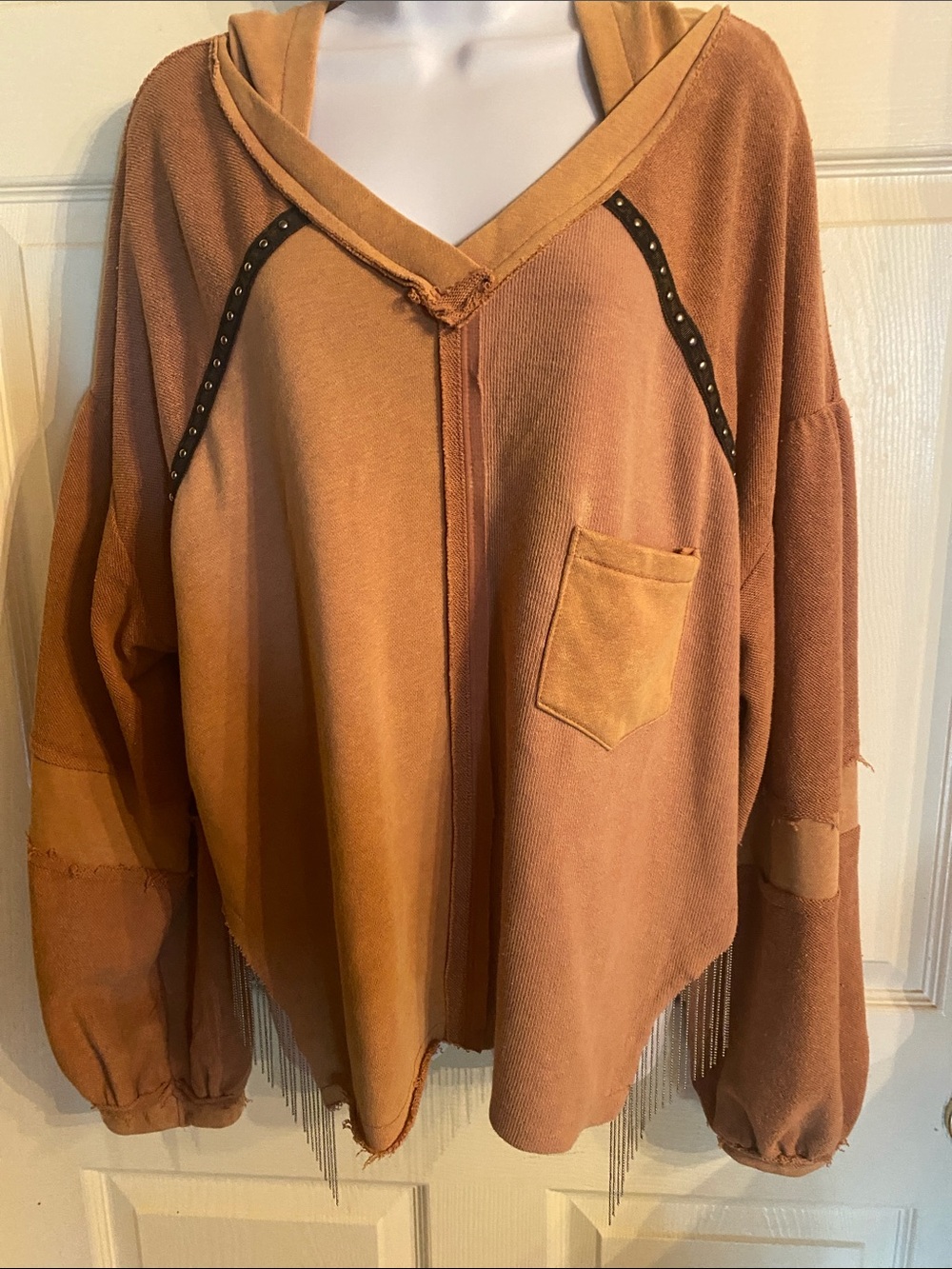 POL large Women's Washed Rust Hooded Sweatshirt with Pocket